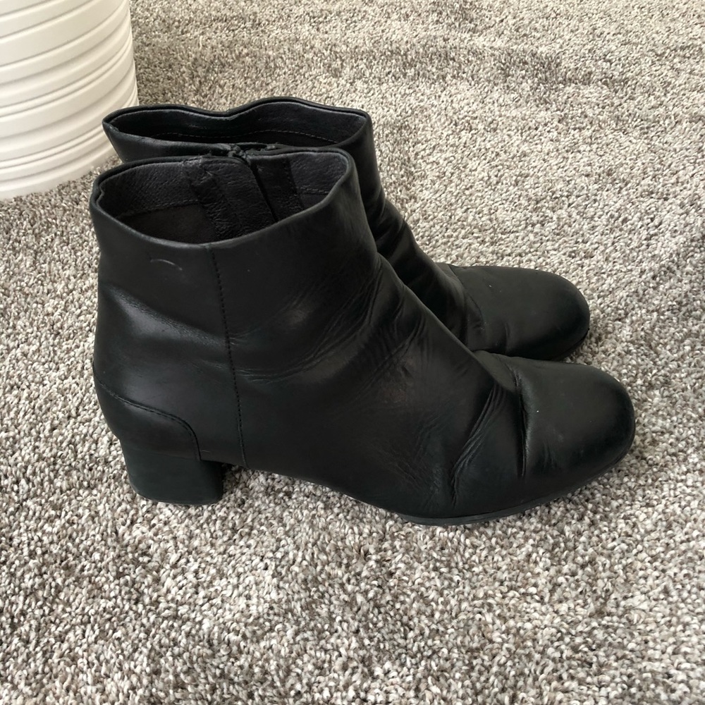 Camper black leather booties